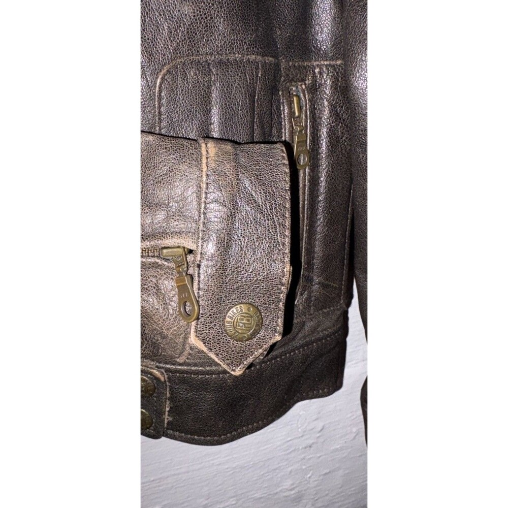 Vintage Women’s Flying Bikes Oakwood Brown Leather Flight Biker Jacket Small - Picture 4 of 13